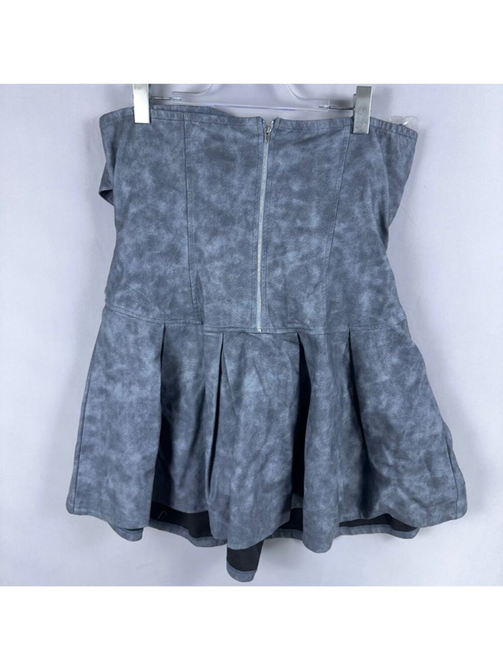 Fashion Nova Dress 2X Pia Faux Leather Mini Slate Blue Belt Back Zipper Closure - Picture 5 of 10